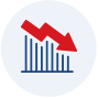 Blue graph with a red arrow going down.