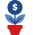 Dollar sign on a blue flower in a red flower pot.