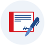 A credit application with a blue pen on a red background.
