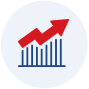 Blue graph with a red arrow going up.