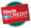 Wards Credit card design featuring "Buy Now, Pay Later" slogan with a shopping cart icon.