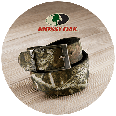 Men's Mossy Oak brand green camouflage belt.