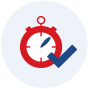 Red clock with a blue check mark.